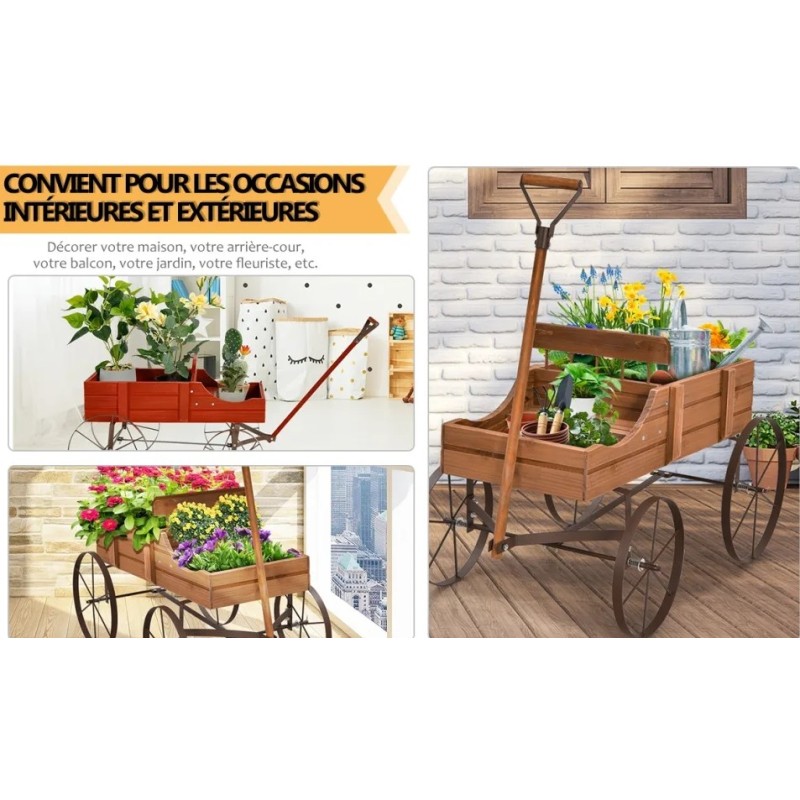 Brouette De Jardin Decorative En Bois Compartiments A Planter