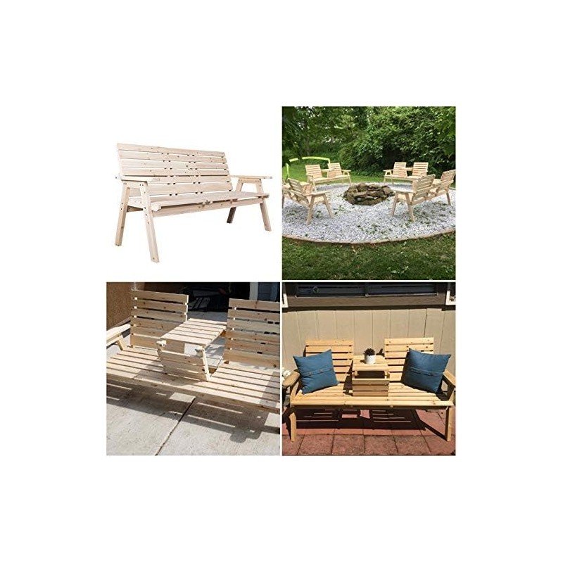 Banc de jardin de patio, rondins de cedre / sapin, avec table pliante