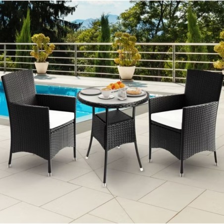 Ensemble de table et de chaises avec coussin en polylactate noir / creme 1 + 2