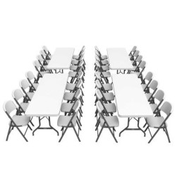 Table rectangulaire de 8 pieds et 32 chaises combinees