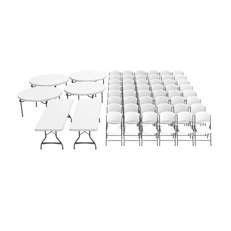 Table de 60 pouces 2 tables de 8 pieds et 48 chaises ensemble commercial