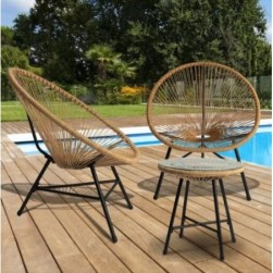 Izmir meubles de jardin - table et 2 fauteuils avec effet corde de rotin
