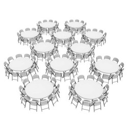 12 tables rondes de 72 pouces et 120 chaises combo commercial