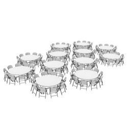 12 tables rondes de 72 pouces et 120 chaises combo commercial