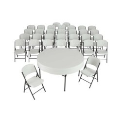4 tables empilables rondes de 60 pouces et 32 chaises combo granit blanc