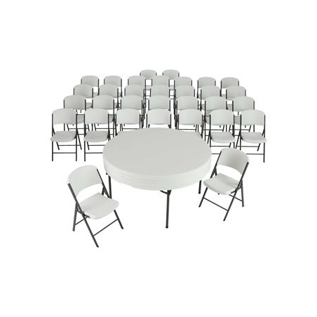 4 tables empilables rondes de 60 pouces et 32 chaises combo granit blanc