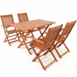Deuba Sydney Garden set 1 Table + 4 chaises pliantes en bois d'acacia