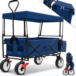 KESSER® Bollerwagen pliable avec toit Chariot a main,Bleu/Navy