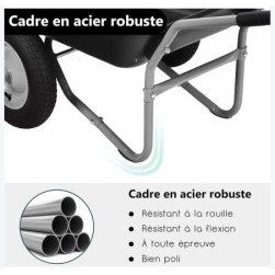 COSTWAY Brouette de Jardin 2 Roues Pneus Pneumatiques Resistante