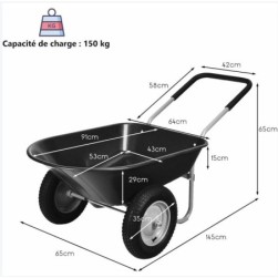 COSTWAY Brouette de Jardin 2 Roues Pneus Pneumatiques Resistante