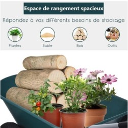 COSTWAY Brouette de Jardin 2 Roues Pneus Pneumatiques  75L  Vert