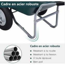 COSTWAY Brouette de Jardin 2 Roues Pneus Pneumatiques  75L  Vert