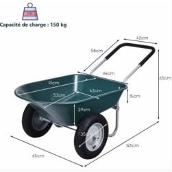 COSTWAY Brouette de Jardin 2 Roues Pneus Pneumatiques  75L  Vert