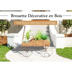 RELAX4LIFE Brouette Decorative en Bois avec 4 Roues en Metal,Jardin