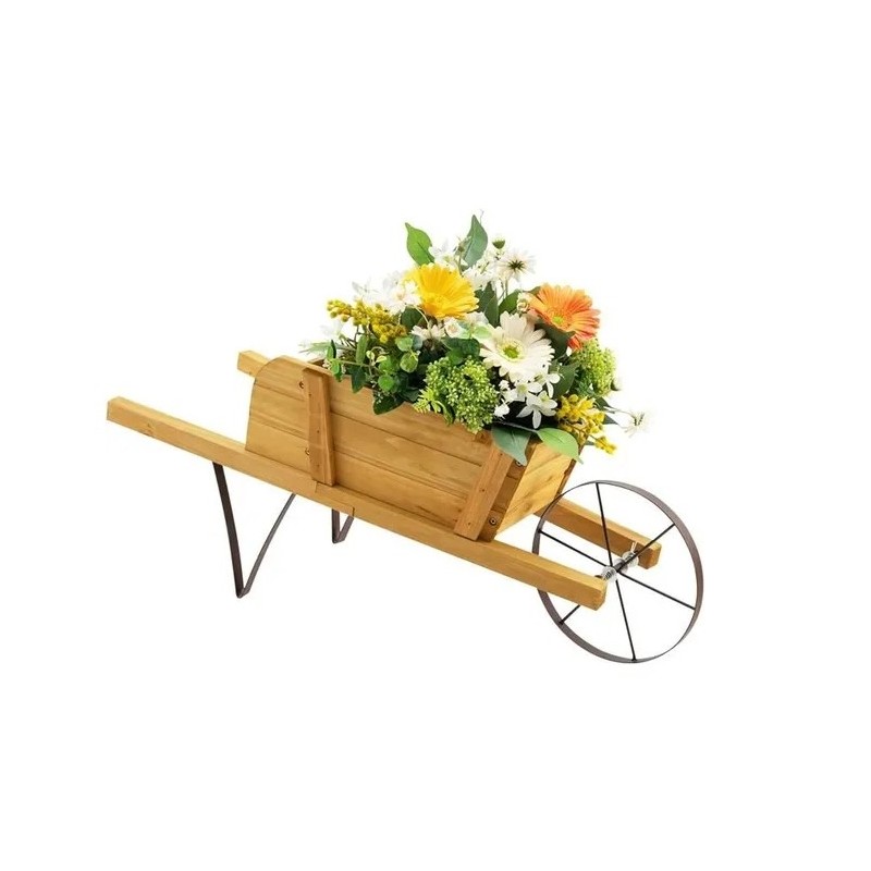 Brouette Decorative en Bois,Decoration de Jardin 69,5x26x29,5cm