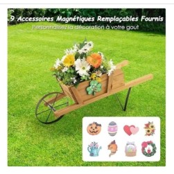 Brouette Decorative en Bois,Decoration de Jardin 69,5x26x29,5cm