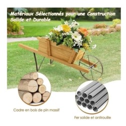 Brouette Decorative en Bois,Decoration de Jardin 69,5x26x29,5cm