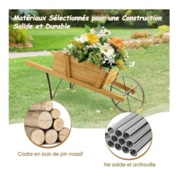 Brouette Decorative en Bois,Decoration de Jardin 69,5x26x29,5cm