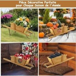 Brouette Decorative en Bois,Decoration de Jardin 69,5x26x29,5cm