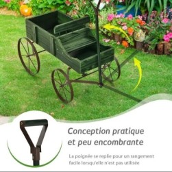 Brouette de Jardin en Bois COSTWAY - Roues Metalliques - Vert