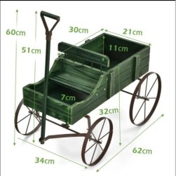 Brouette de Jardin en Bois COSTWAY - Roues Metalliques - Vert