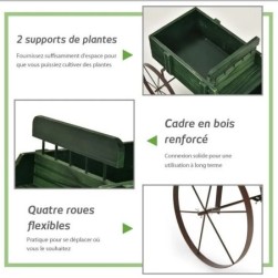 Brouette de Jardin en Bois COSTWAY - Roues Metalliques - Vert