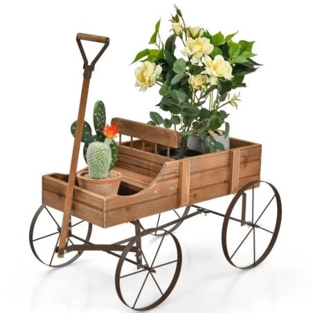 Brouette de Jardin Decorative en Bois-2 Compartiments a Planter