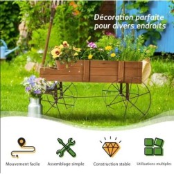 Brouette de Jardin Decorative en Bois-2 Compartiments a Planter