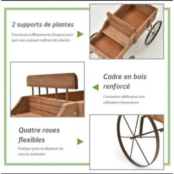 Brouette de Jardin Decorative en Bois-2 Compartiments a Planter