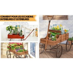 Brouette de Jardin Decorative en Bois-2 Compartiments a Planter