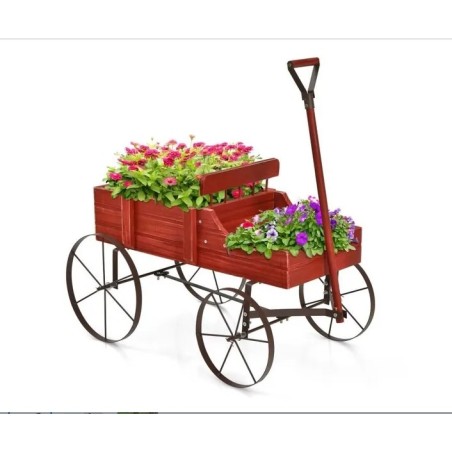 Brouette de Jardin en Bois COSTWAY - 4 Roues Metalliques - Rouge