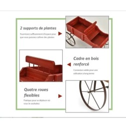 Brouette de Jardin en Bois COSTWAY - 4 Roues Metalliques - Rouge