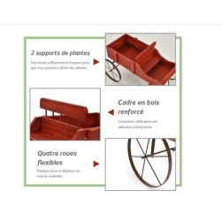 Brouette de Jardin en Bois COSTWAY - 4 Roues Metalliques - Rouge