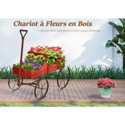 Brouette de Jardin en Bois COSTWAY - 4 Roues Metalliques - Rouge