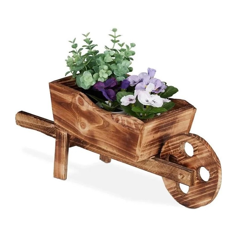 COSTWAY Brouette en Bois Decorative , Support de Pot de Jardin