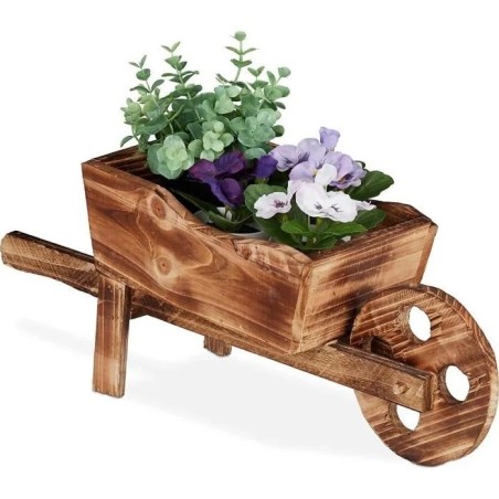 COSTWAY Brouette en Bois Decorative , Support de Pot de Jardin