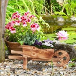 COSTWAY Brouette en Bois Decorative , Support de Pot de Jardin