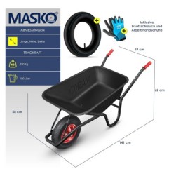 MASKO® Brouette de Chantier, brouette de Jardin 100 - 250kg