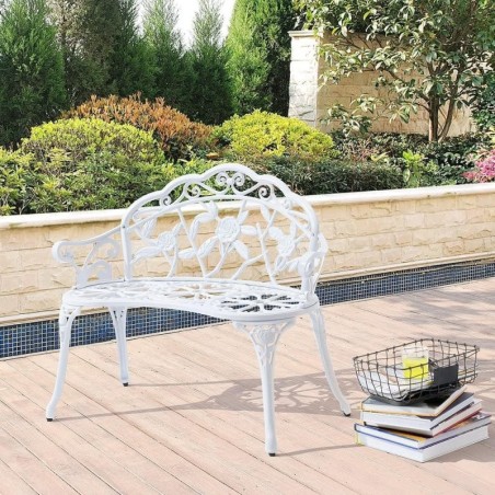 Casa.pro banc de jardin chaise de jardin en fonte,Blanc100x54x80cm