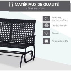 Outsunny Banc de jardin 2 places resine tressee imitation rotin noir