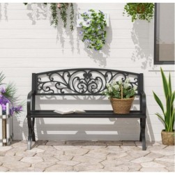 Outsunny Banc de Jardin terrasse en Acier Fonte Noir 3 Places