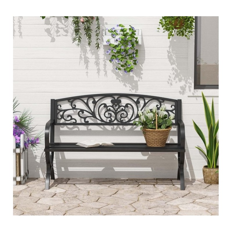 Outsunny Banc de Jardin terrasse en Acier Fonte Noir 3 Places