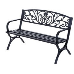 Outsunny Banc de Jardin terrasse en Acier Fonte Noir 3 Places