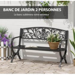 Outsunny Banc de Jardin terrasse en Acier Fonte Noir 3 Places