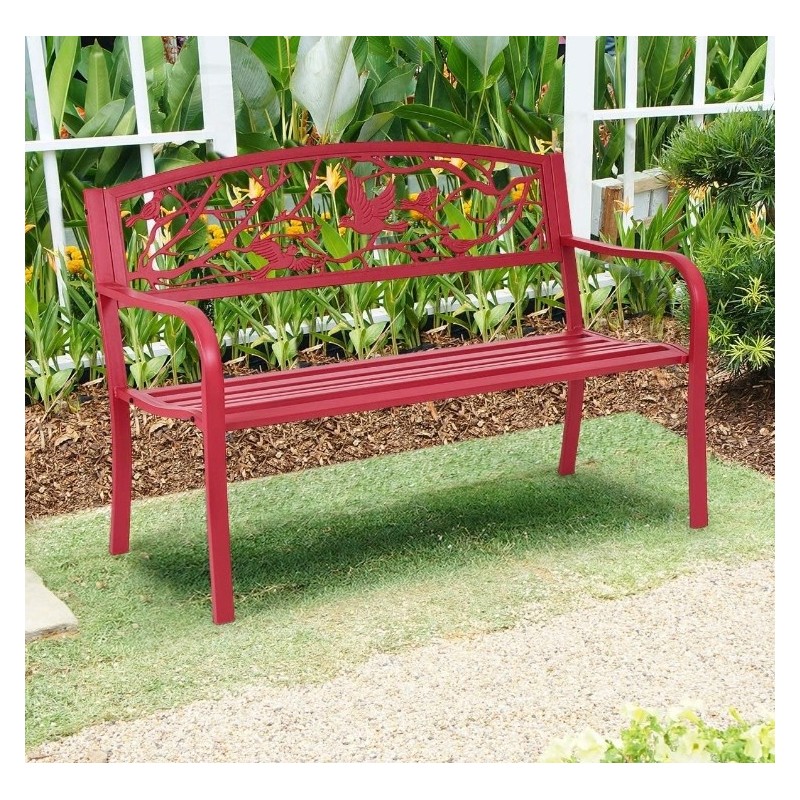 COSTWAY Banc de Jardin Structure Stable  Motif Oiseaux et Branches