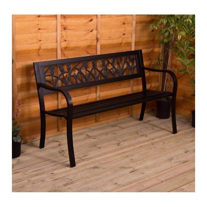 Garden Vida Banc de jardin en acier, motif tulipe, 3 places