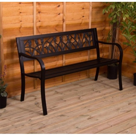 Garden Vida Banc de jardin en acier, motif tulipe, 3 places