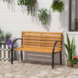 Banc de jardin 2 places style rural chic acier époxy bois lasuré