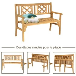 Banc de jardin en teck COSTWAY pliable bois 120x56x90 cm à 2 places