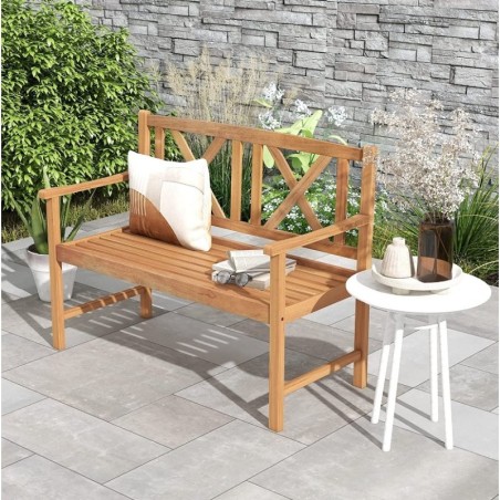 Banc de Jardin 2 Places en Bois d’Acacia, Banquette avec Dossier Haut